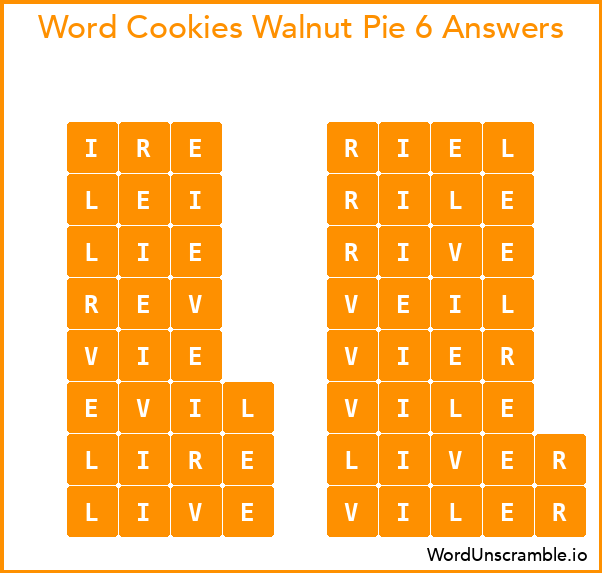 Word Cookies Walnut Pie 6 Answers