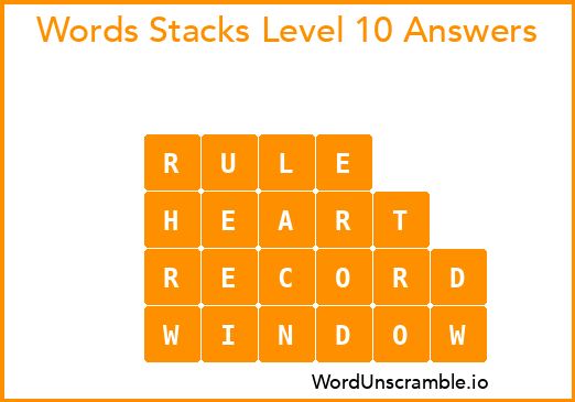 Word Stacks Level 10 Answers