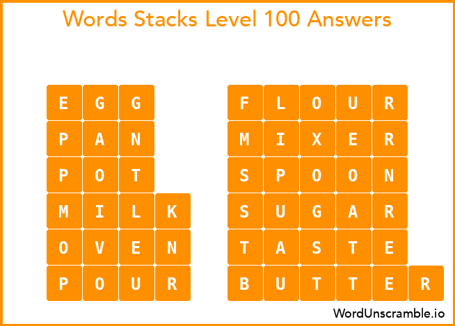 Word Stacks Level 100 Answers