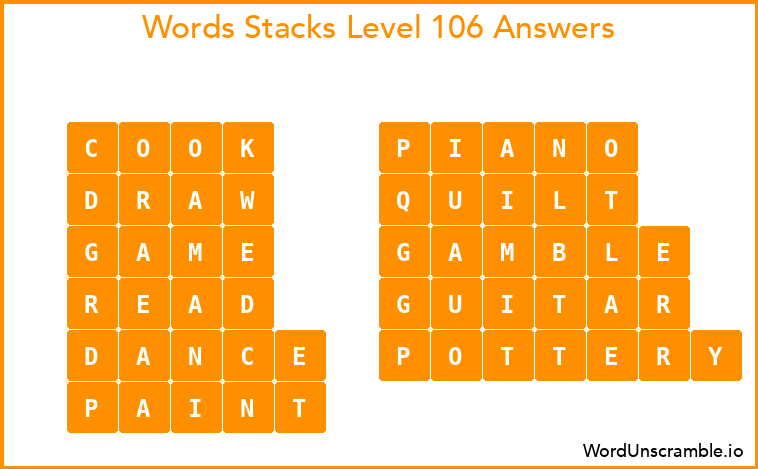 Word Stacks Level 106 Answers