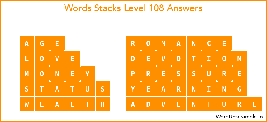 Word Stacks Level 108 Answers
