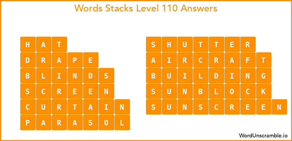 Word Stacks Level 110 Answers