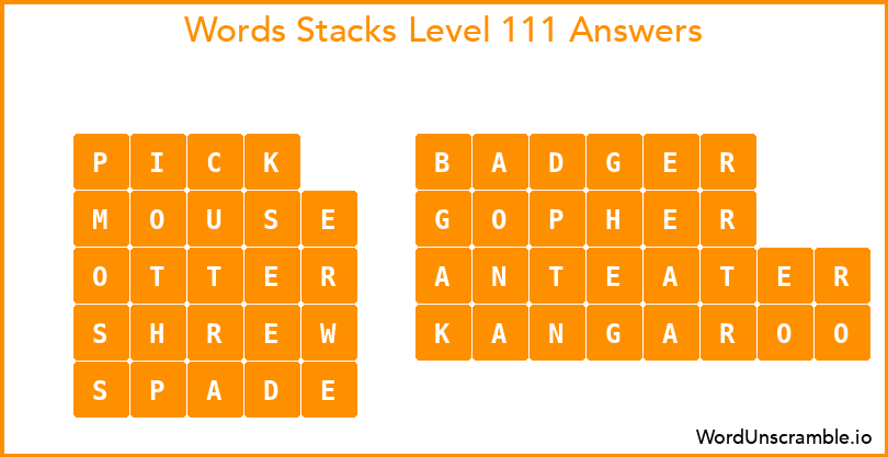 Word Stacks Level 111 Answers