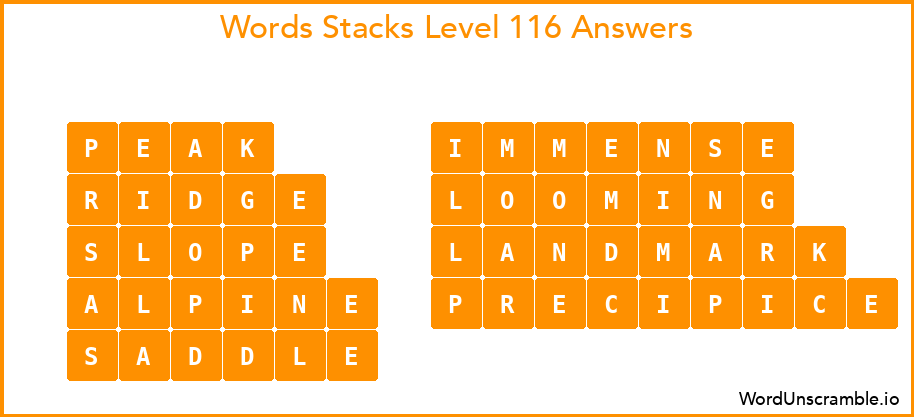 Word Stacks Level 116 Answers