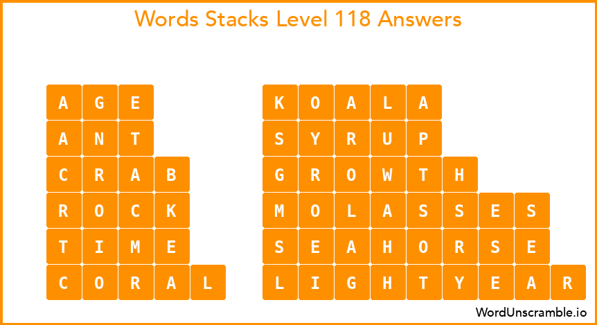 Word Stacks Level 118 Answers