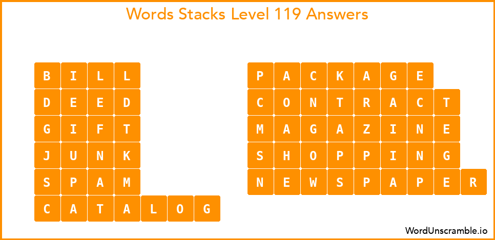 Word Stacks Level 119 Answers