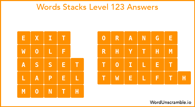 Word Stacks Level 123 Answers