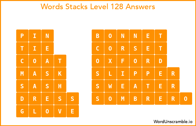 Word Stacks Level 128 Answers