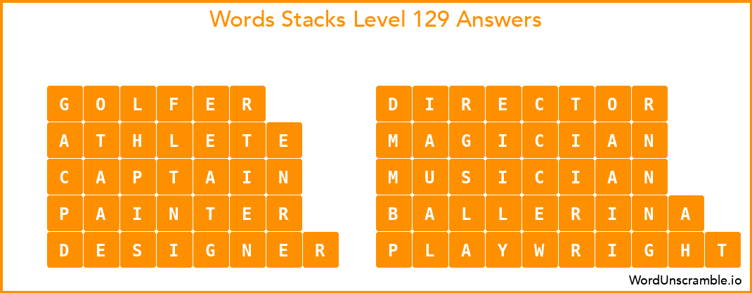 Word Stacks Level 129 Answers