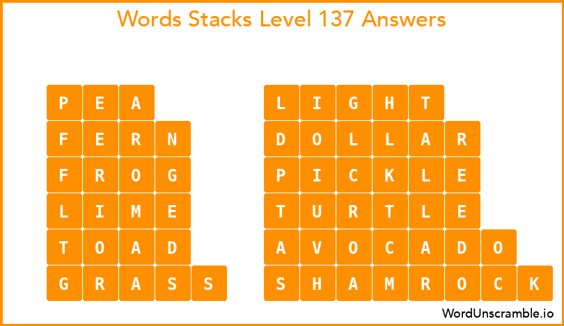 Word Stacks Level 137 Answers
