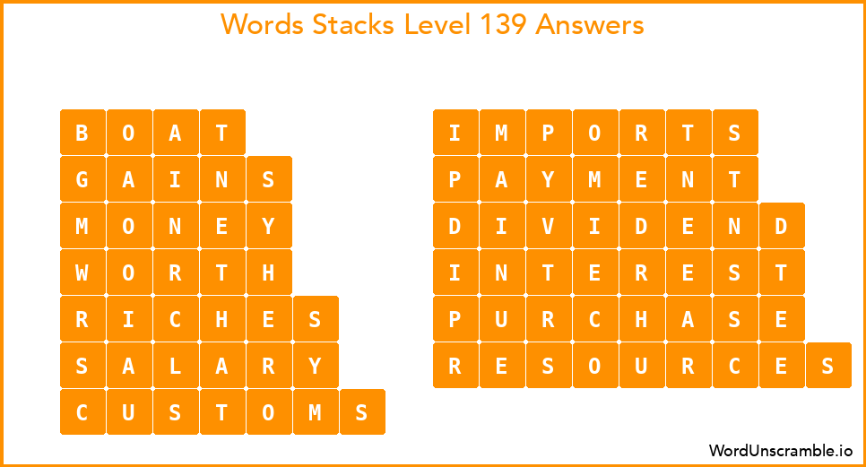 Word Stacks Level 139 Answers