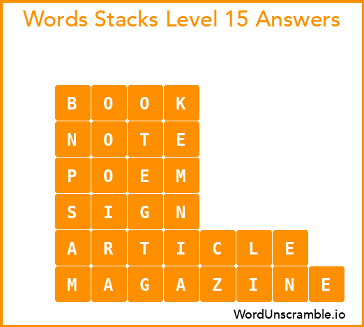 Word Stacks Level 15 Answers