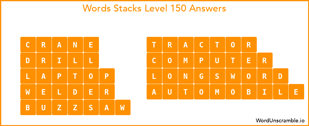 Word Stacks Level 150 Answers