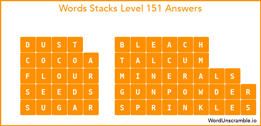 Word Stacks Level 151 Answers
