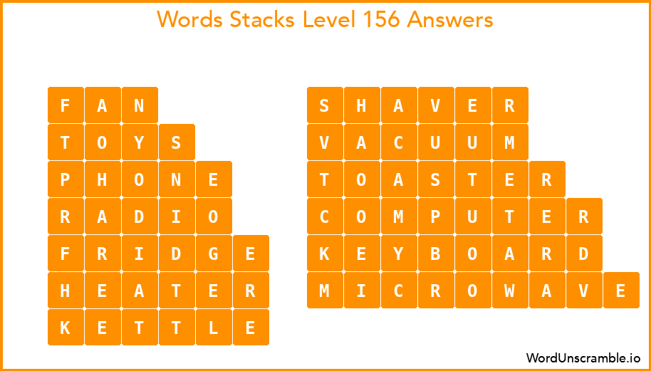 Word Stacks Level 156 Answers