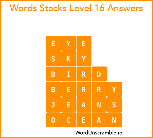 Word Stacks Level 16 Answers