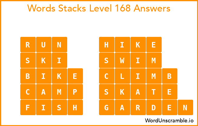 Word Stacks Level 168 Answers