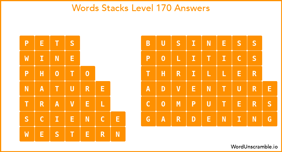Word Stacks Level 170 Answers