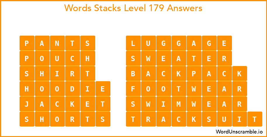 Word Stacks Level 179 Answers