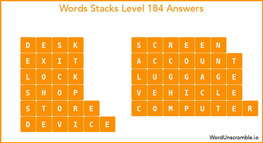 Word Stacks Level 184 Answers