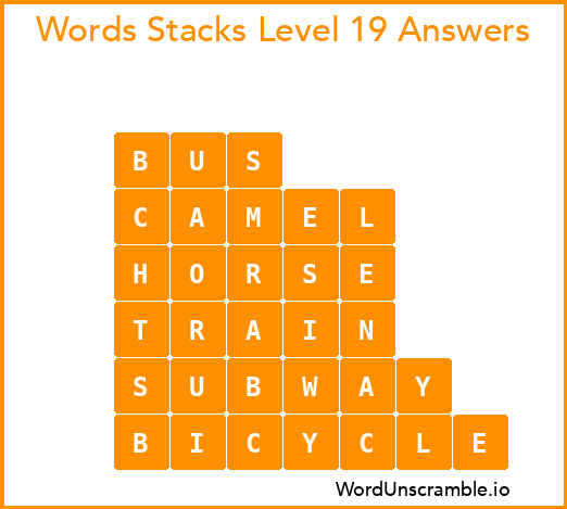 Word Stacks Level 19 Answers