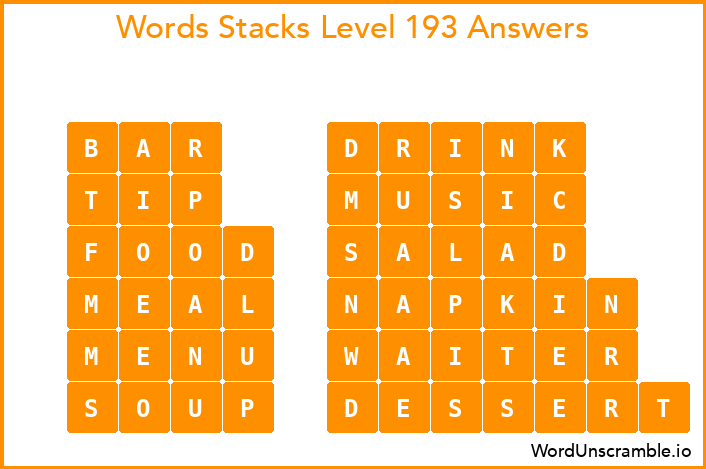 Word Stacks Level 193 Answers