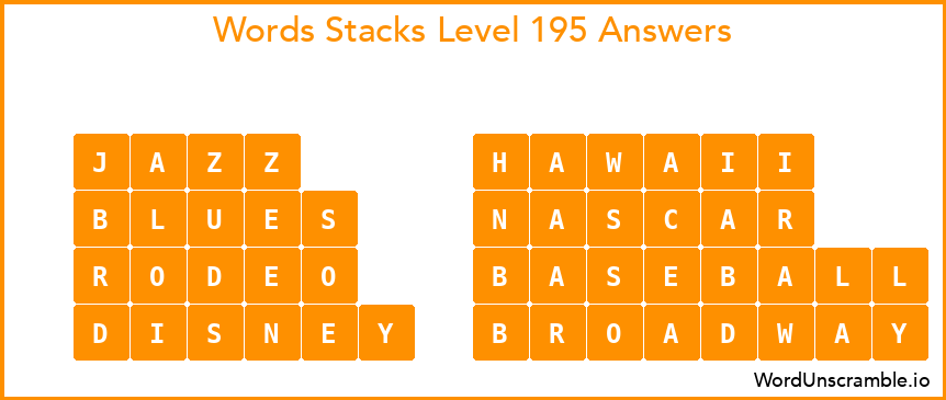 Word Stacks Level 195 Answers