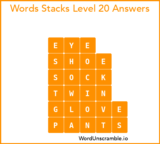 Word Stacks Level 20 Answers
