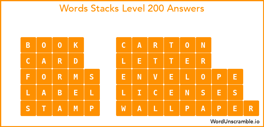 Word Stacks Level 200 Answers