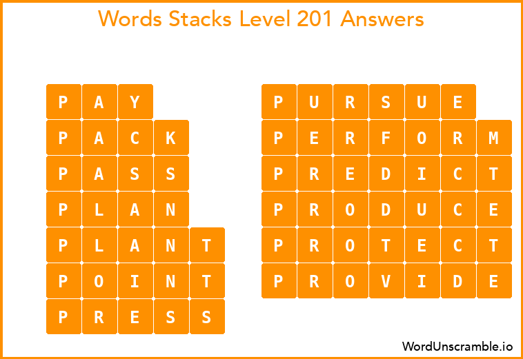 Word Stacks Level 201 Answers