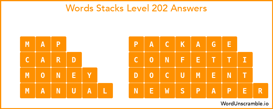 Word Stacks Level 202 Answers