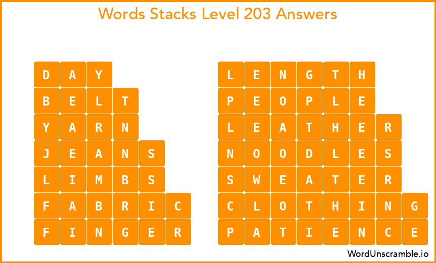 Word Stacks Level 203 Answers