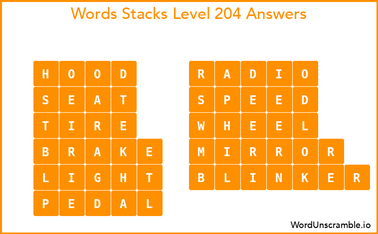Word Stacks Level 204 Answers