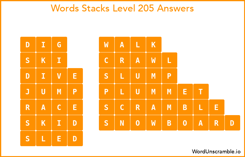 Word Stacks Level 205 Answers