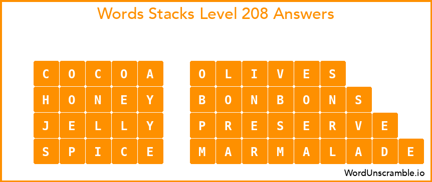 Word Stacks Level 208 Answers