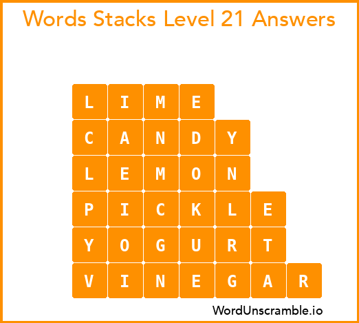 Word Stacks Level 21 Answers