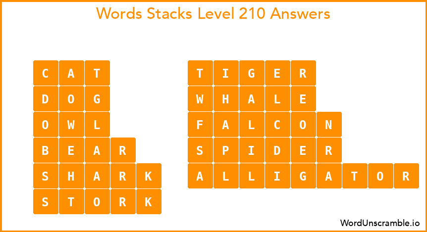 Word Stacks Level 210 Answers
