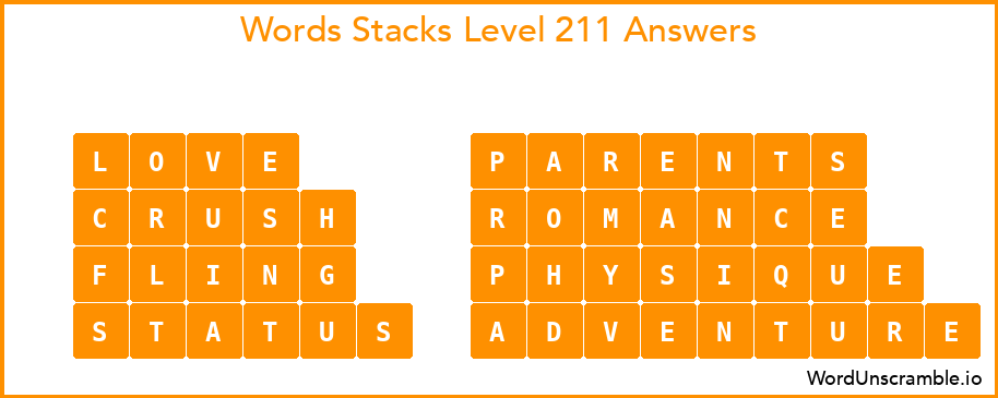Word Stacks Level 211 Answers