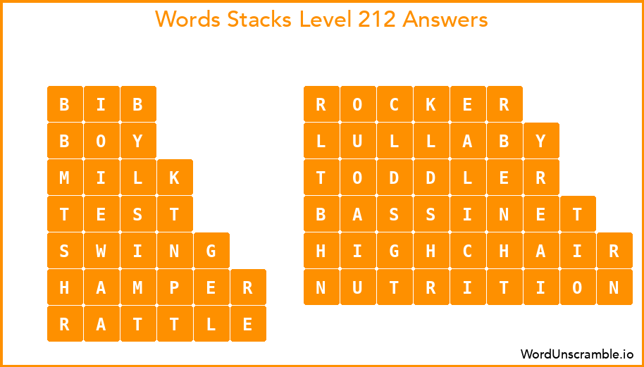 Word Stacks Level 212 Answers