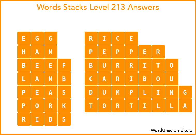 Word Stacks Level 213 Answers
