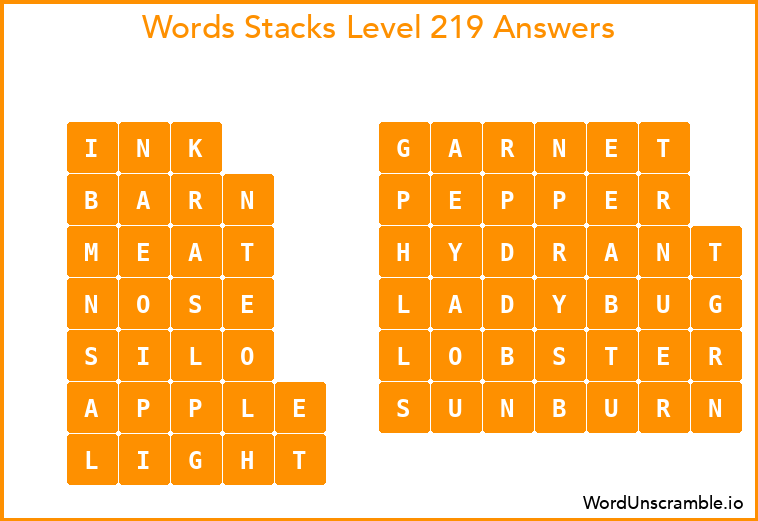 Word Stacks Level 219 Answers