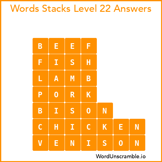 Word Stacks Level 22 Answers
