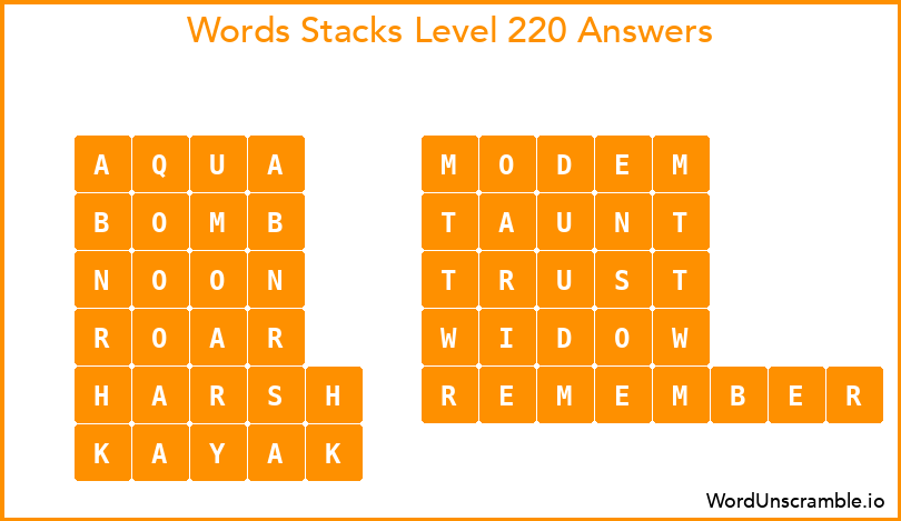 Word Stacks Level 220 Answers