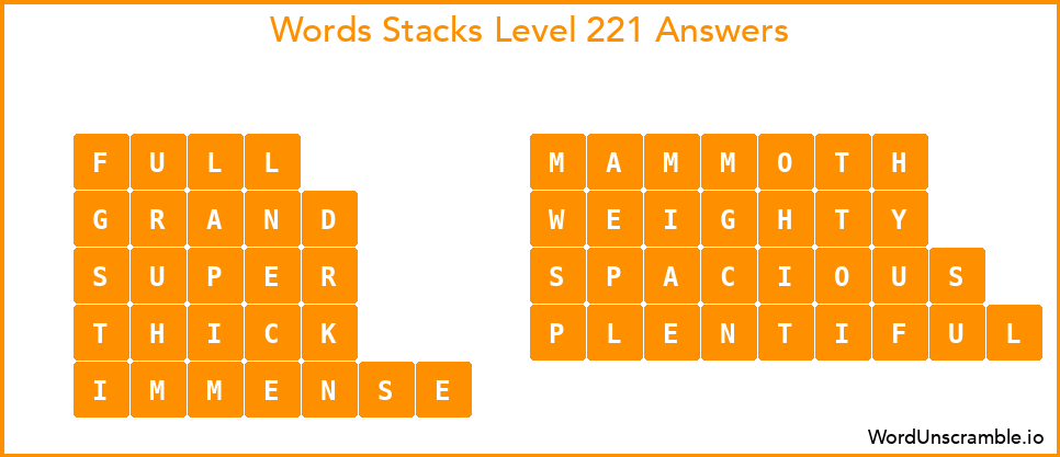Word Stacks Level 221 Answers