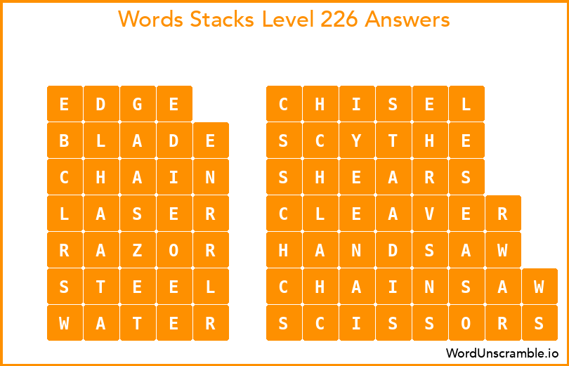 Word Stacks Level 226 Answers