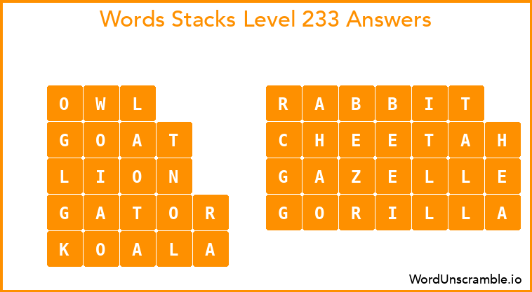 Word Stacks Level 233 Answers