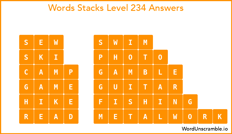 Word Stacks Level 234 Answers
