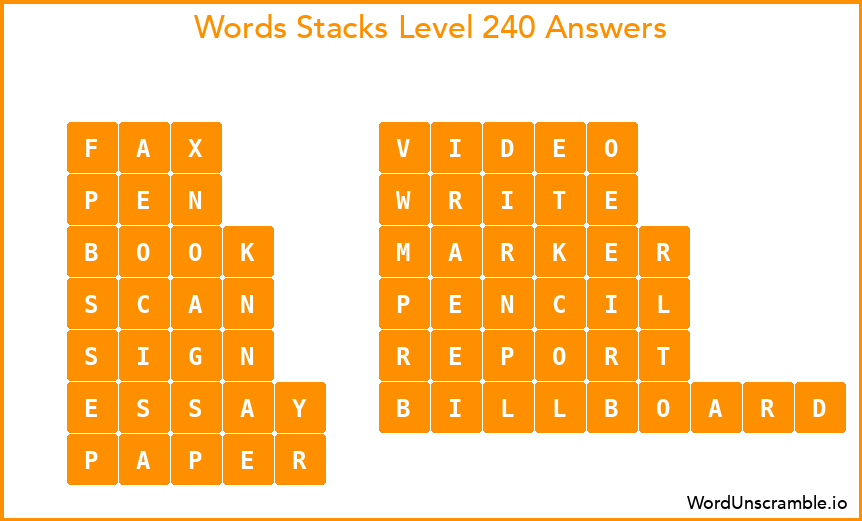 Word Stacks Level 240 Answers