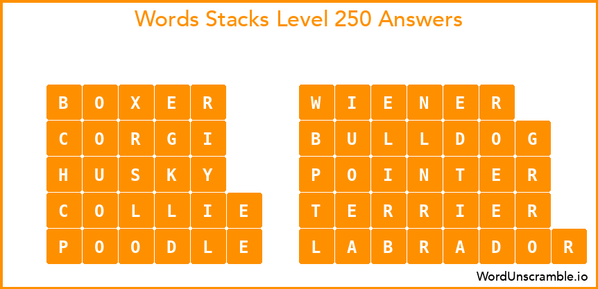 Word Stacks Level 250 Answers