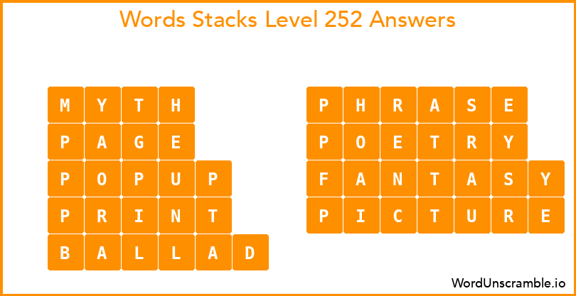 Word Stacks Level 252 Answers